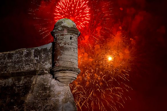 Fireworks explode over St. Augustine's Castillo de San Marcos on Fourth of JULY. Fireworks explode over St. Augustine's Castillo de San Marcos on Fourth of JULY.