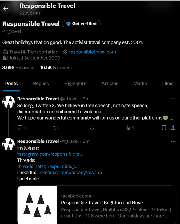 Responsible Travel deletes Twitter Responsible Travel deletes Twitter