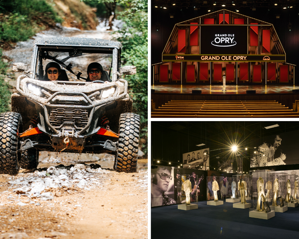 Clockwise L to R: WildSide in the Smokies, Grand Ole Opry in Nashville, Elvis Presley’s Graceland in Memphis. Clockwise L to R: WildSide in the Smokies, Grand Ole Opry in Nashville, Elvis Presley’s Graceland in Memphis.