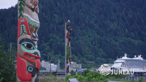 The Kootéeyaa Deiyí (totem pole trail) lines the sea walk in downtown Juneau. The Kootéeyaa Deiyí (totem pole trail) lines the sea walk in downtown Juneau.