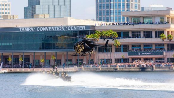 Crowds of onlookers watch a U.S. Army MH-6 Helicopter fly over the Garrison Channel outside the Tampa Convention Center May 8 as part of a Live Capabilities Demonstration during SOF Week 2024. Hillsborough County’s tourism industry saw its best June in hi Crowds of onlookers watch a U.S. Army MH-6 Helicopter fly over the Garrison Channel outside the Tampa Convention Center May 8 as part of a Live Capabilities Demonstration during SOF Week 2024. Hillsborough County’s tourism industry saw its best June in hi
